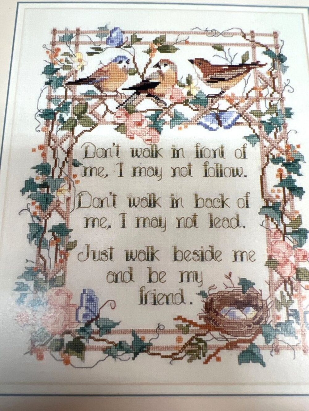 Walk Beside Me Cross Stitch Pattern By Nancy Rossi - Birds Roses & Nest Design